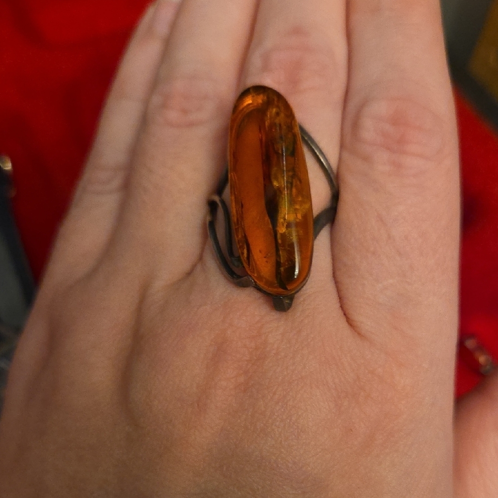 Amber Silver Ring - image 2